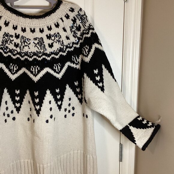 Zara Knit Limited Edition Women's Wool Blend Chunky Knit Sweater Size M Sequin - Picture 2 of 9